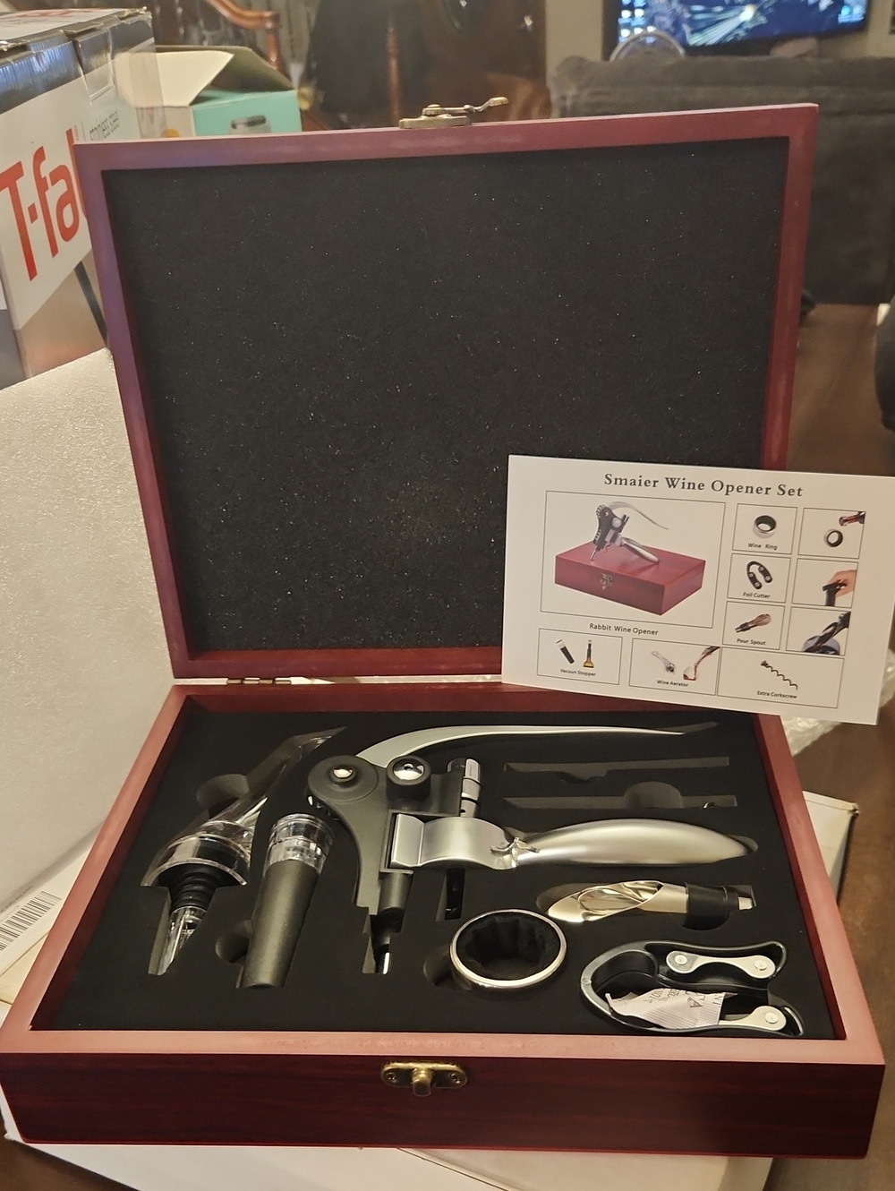 Silver Wine Opener Set with Burgundy Wood Case